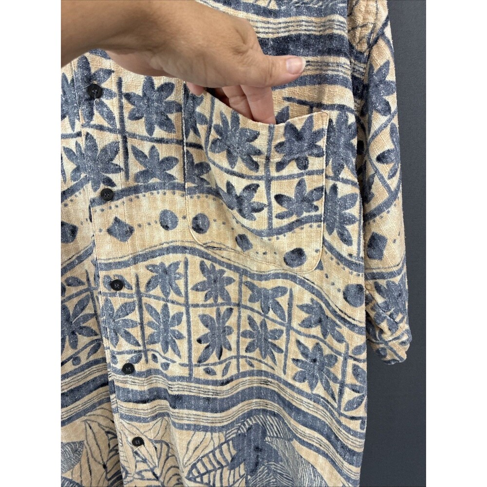 Common Man Silk Button Up Short Sleeve Shirt Large Blue Tropical Coastal Beach - Picture 5 of 10